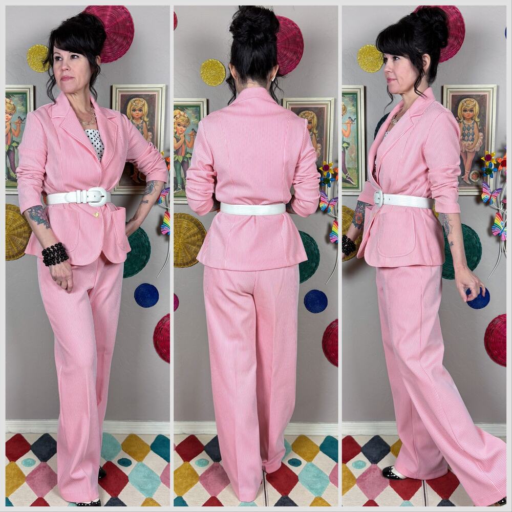 Vintage Pink Pinstripe Pantsuit - Picture 3 of 9